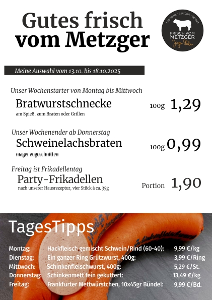 Angebote frisch vom Metzger 45.KW