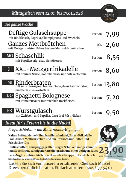 Mittagstisch frisch vom Metzger 45.KW