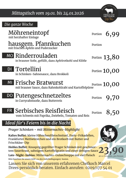 Mittagstisch frisch vom Metzger 45.KW