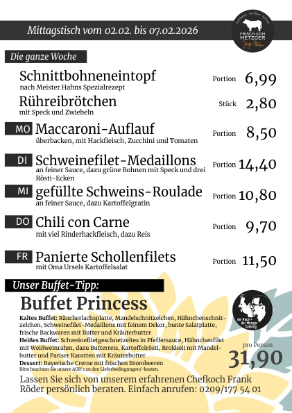 Mittagstisch frisch vom Metzger 45.KW