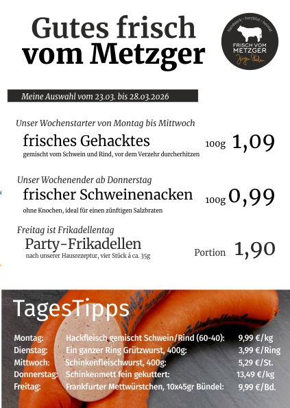 Angebote frisch vom Metzger 45.KW