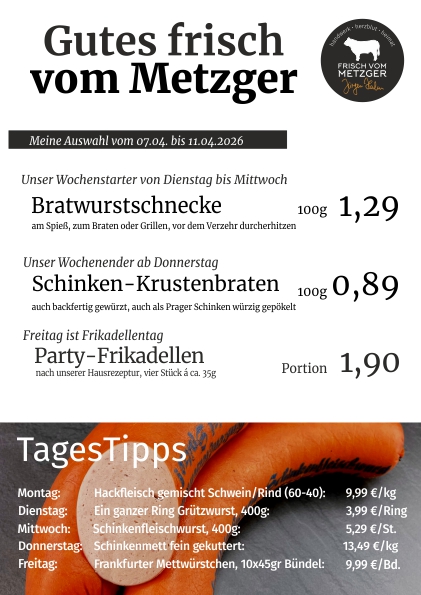 Angebote frisch vom Metzger 45.KW