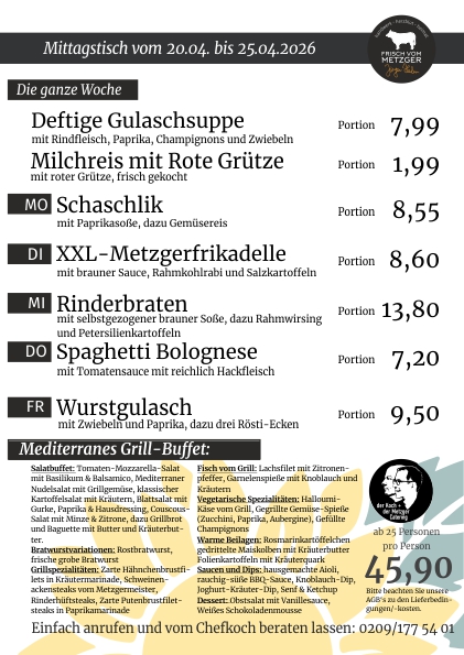 Mittagstisch frisch vom Metzger 45.KW