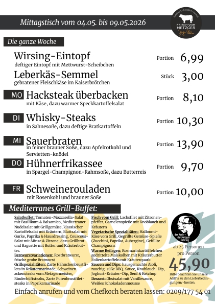 Mittagstisch frisch vom Metzger 45.KW