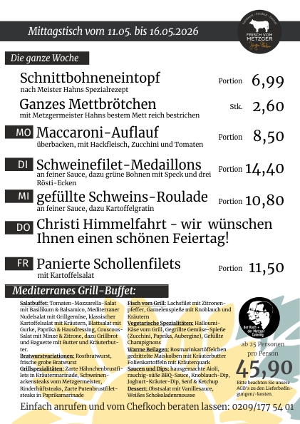 Mittagstisch frisch vom Metzger 45.KW