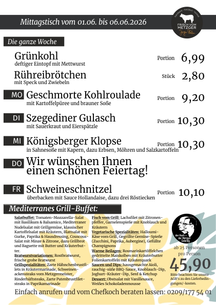 Mittagstisch frisch vom Metzger 45.KW