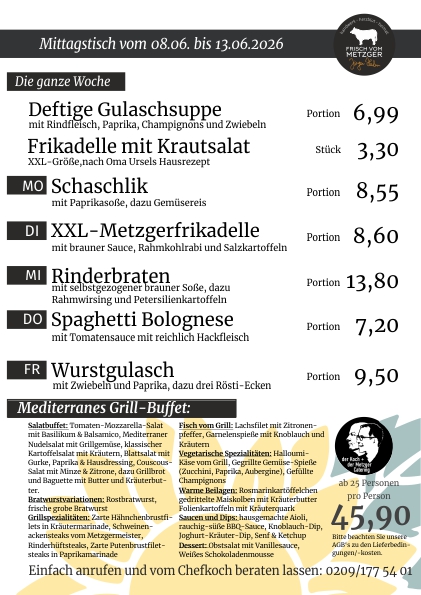 Mittagstisch frisch vom Metzger 45.KW