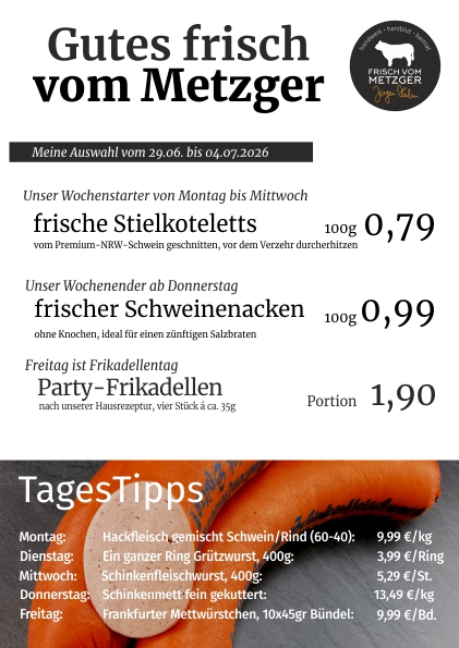 Angebote frisch vom Metzger 45.KW