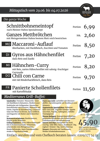 Mittagstisch frisch vom Metzger 45.KW