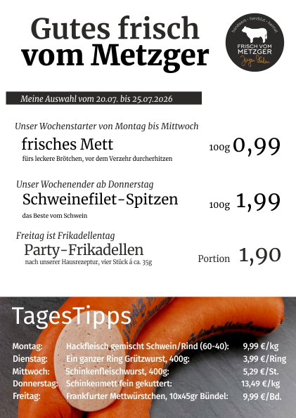 Angebote frisch vom Metzger 45.KW