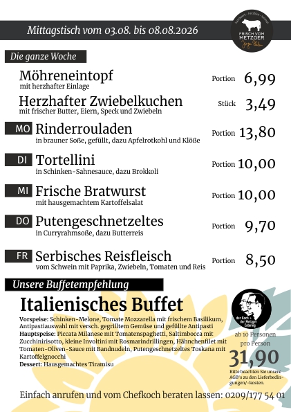 Mittagstisch frisch vom Metzger 45.KW
