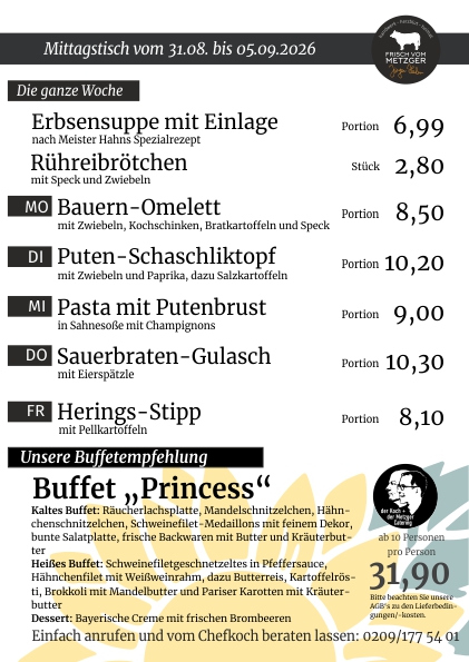 Mittagstisch frisch vom Metzger 45.KW