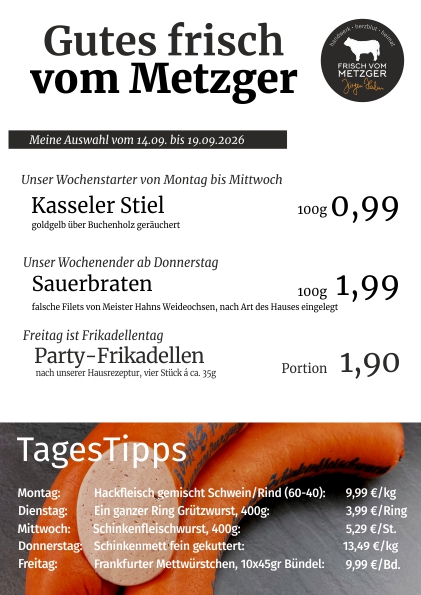 Angebote frisch vom Metzger 45.KW