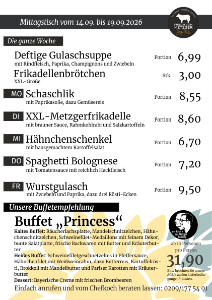 Mittagstisch frisch vom Metzger 45.KW