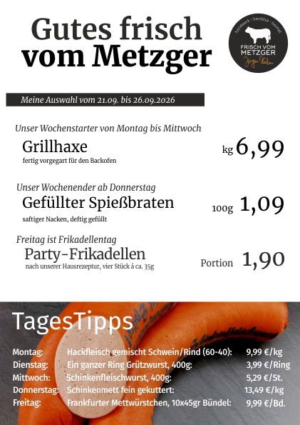 Angebote frisch vom Metzger 45.KW