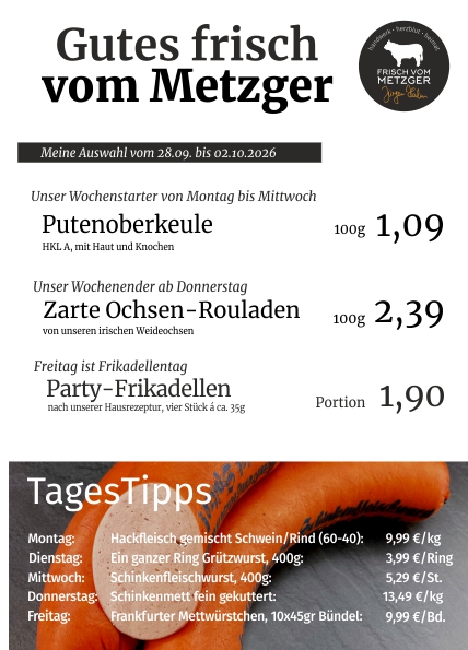 Angebote frisch vom Metzger 45.KW