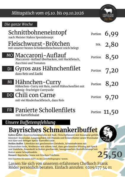 Mittagstisch frisch vom Metzger 45.KW