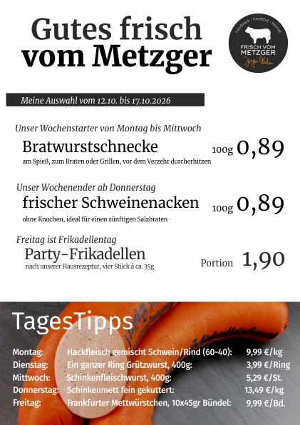 Angebote frisch vom Metzger 45.KW
