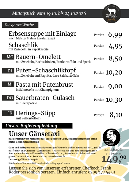 Mittagstisch frisch vom Metzger 45.KW